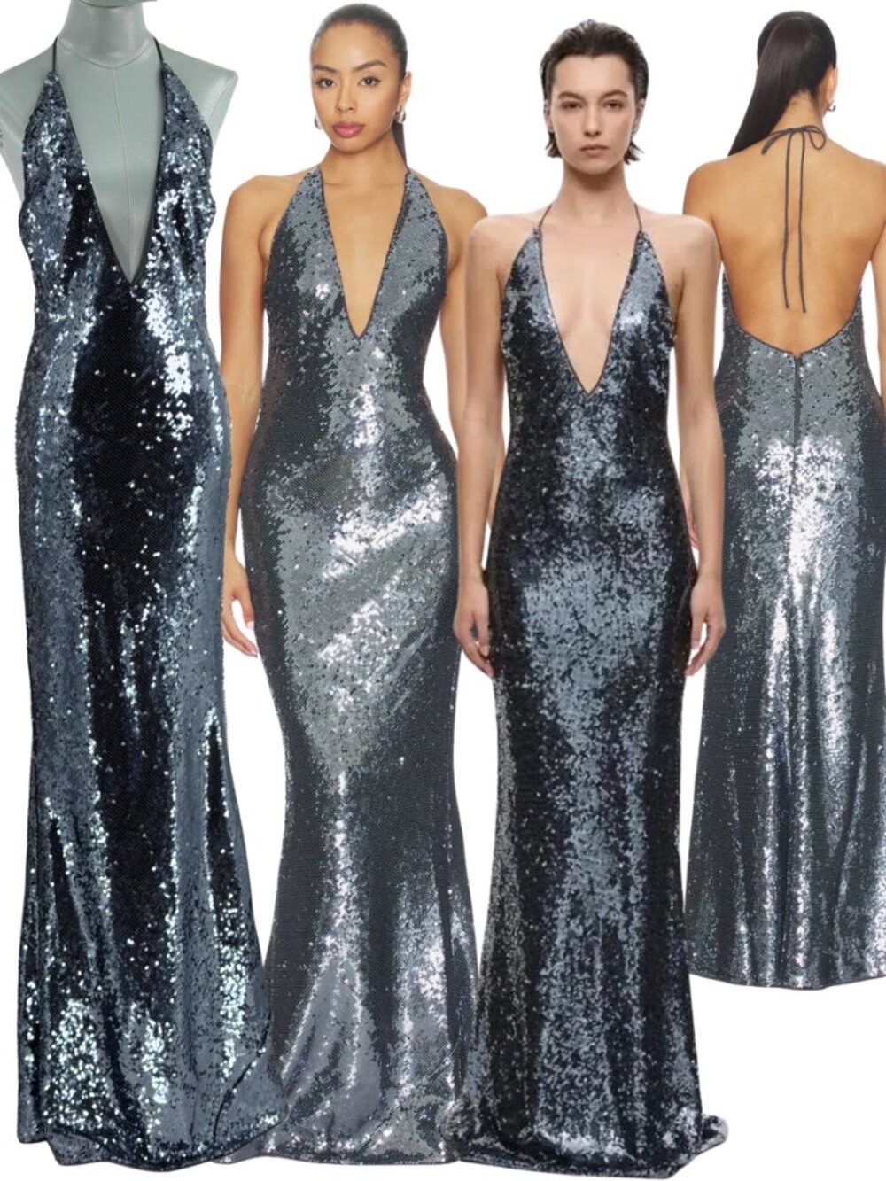 🆕 MISHA COLLECTION 🧿 NWOT The Plundge Sequin Jersey Dress, Gunmetal - Sz S